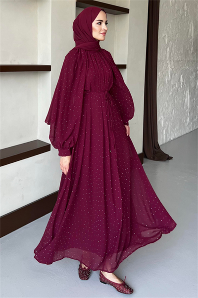 Monica Şifon Elbise - Bordo