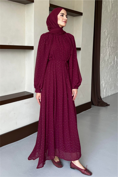 Monica Şifon Elbise - Bordo