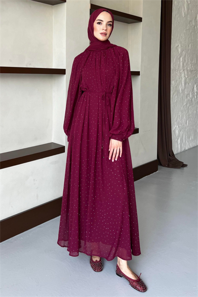 Monica Şifon Elbise - Bordo