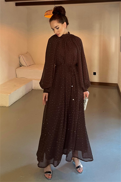 Monica Şifon Elbise - Kahverengi