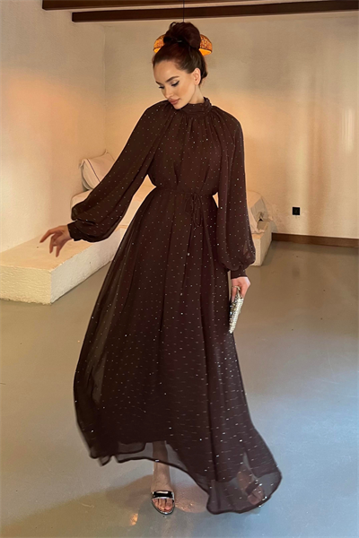 Monica Şifon Elbise - Kahverengi