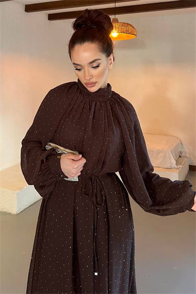 Monica Şifon Elbise - Kahverengi