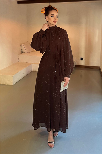 Monica Şifon Elbise - Kahverengi