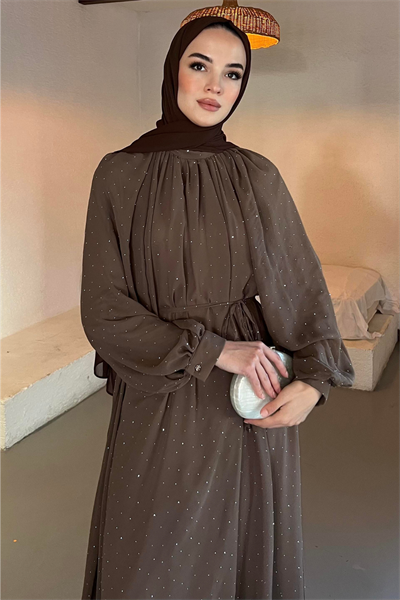 Monica Şifon Elbise - Vizon