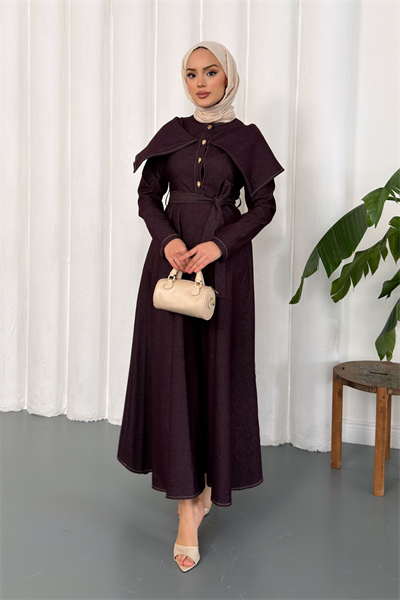 Neva Denim Elbise - Bordo