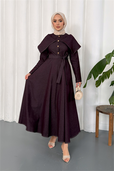 Neva Denim Elbise - Bordo