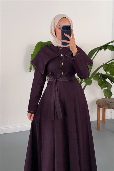 Neva Denim Elbise - Bordo