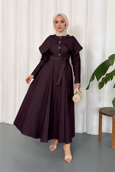 Neva Denim Elbise - Bordo