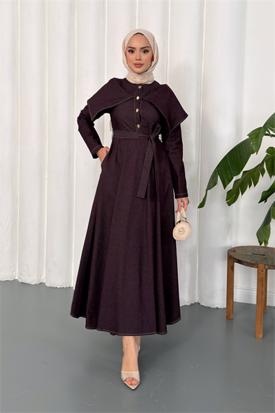 Neva Denim Elbise - Bordo