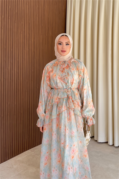 Ruffle Elbise - Soft Mavi