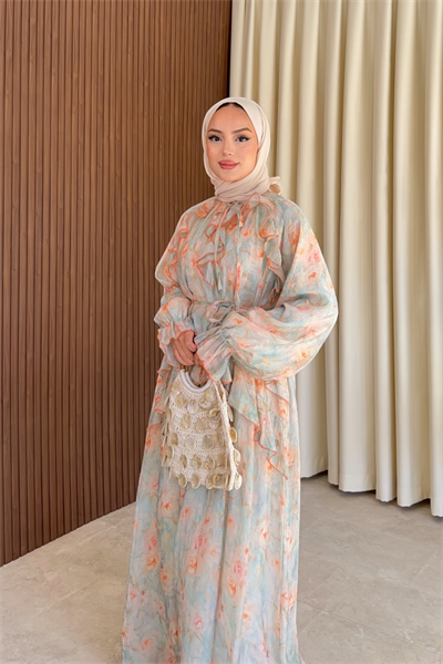 Ruffle Elbise - Soft Mavi