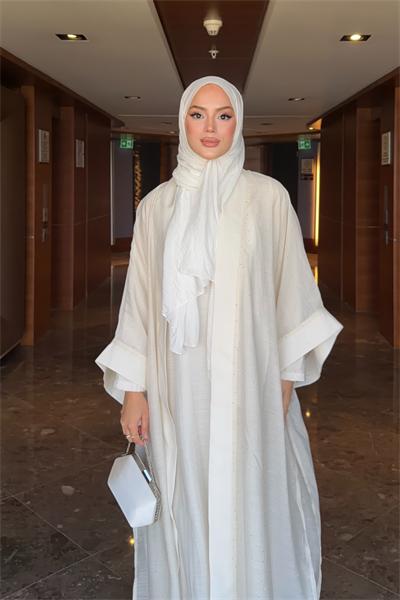 Shine Abaya Takım - Ekru
