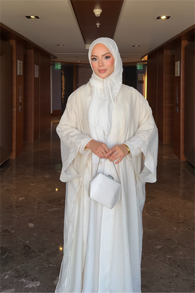 Shine Abaya Takım - Ekru