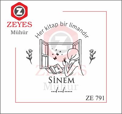 Pencere Önünde Kitap Okuyan Tesettürlü Kiz Kitap Mührü  ZE 791