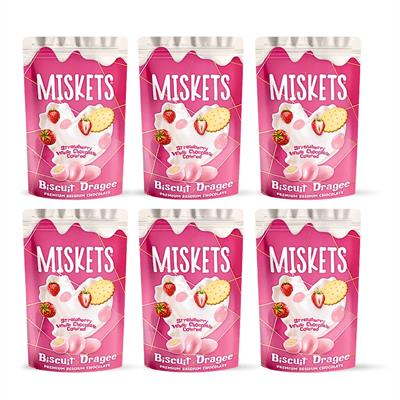 Beyaz Çikolata Kaplamalı Çilek Bisküvi Draje 80 GR x 6 Adet