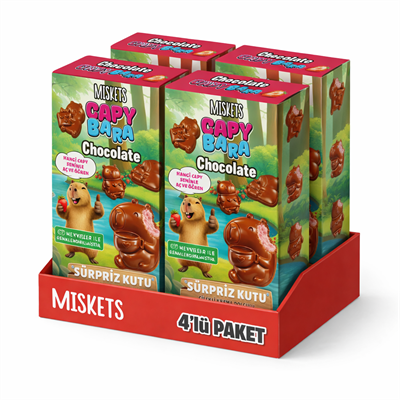 Miskets Capybara Çilekli Sürpriz Kutu – Çilekli Krema Dolgulu Sütlü Çikolata 60 g x 4 Adet