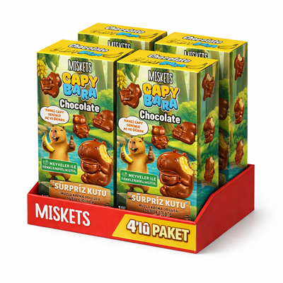 Miskets Capybara Muzlu Sürpriz Kutu – Muzlu Krema Dolgulu Sütlü Çikolata 60 g x 4 Adet