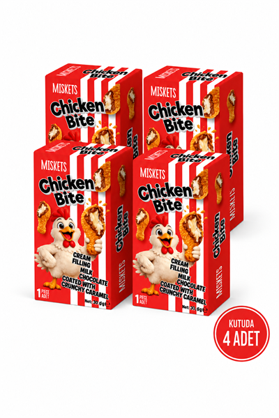Miskets Chicken Bite Tavuk Budu Çikolata – Akışkan Karamelize Bisküvi Kaplı Krema Dolgulu Çikolata(4'lü Paket) 50 g x 4 Adet