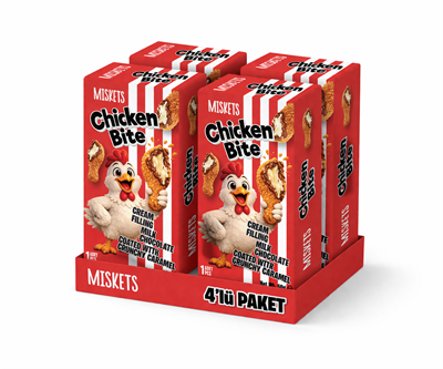 Miskets Chicken Bite Tavuk Budu Çikolata – Akışkan Karamelize Bisküvi Kaplı Krema Dolgulu Çikolata(4'lü Paket) 50 g x 4 Adet
