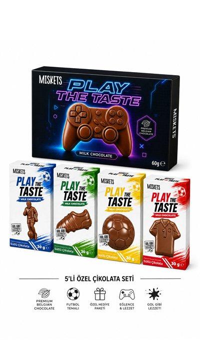 Miskets Play The Taste Şekilli Sütlü Çikolata Futbolcu Koleksiyon Seti 5'li