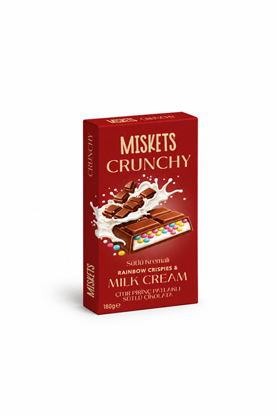 Miskets Renkli Çıtır Pirinç Patlaklı Sütlü Tablet Çikolata 180 gr