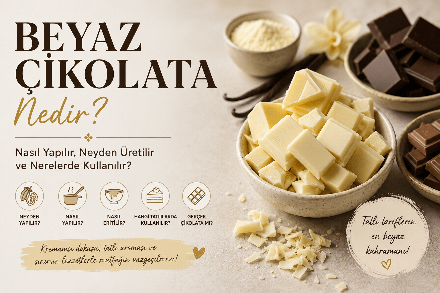 Beyaz Çikolata Nedir? Nasıl Yapılır, Neyden Üretilir ve Nerelerde Kullanılır?