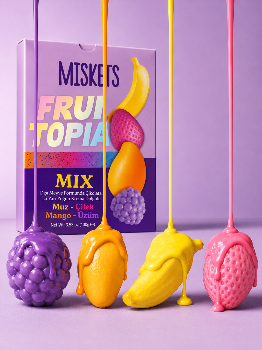 Miskets Fruitopia Mix Krema Dolgulu Meyve Şekilli Çikolata 3'lü