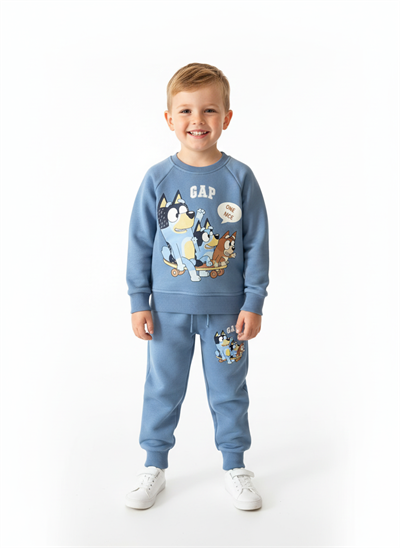 Bluey Baskılı Mavi Çocuk Eşofman Takımı