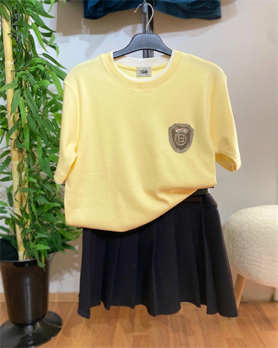 Kadın Beymen Club Stil Arma Detaylı Sarı Tişört