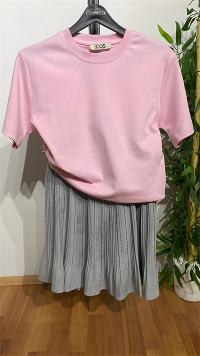 Kadın COS Stil Premium Basic Pembe Tişört