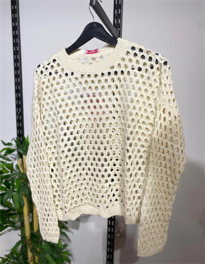 Kadın File Örgü Salaş Kazak (Krem)