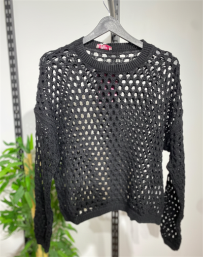 Kadın File Örgü Salaş Kazak (Siyah)