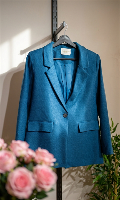 Kadın Mavi Tek Düğmeli Klasik Blazer Ceket