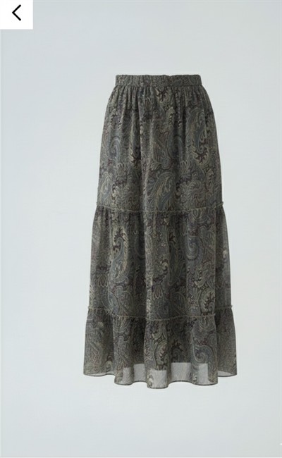 Kadın Şifon Kumaş Paisley Desenli Pilili Uzun Etek - Yeşil 