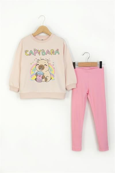 Kız Çocuk Capybara Sweatshirt ve Taytlı Takım