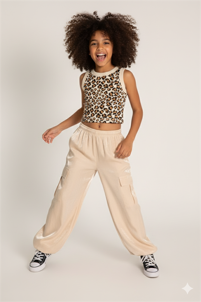 Kız Çocuk Dökümlü Kargo Cepli Pantolon