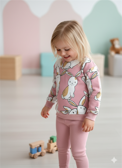 Kız Çocuk Fitilli Taytlı Kışlık Takım (pembe)