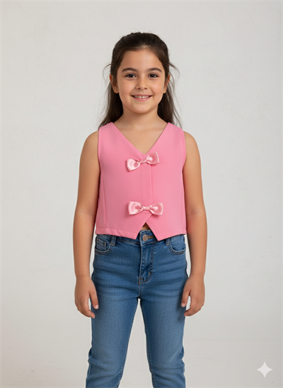 Kız Çocuk Fiyonklu Yelek Pembe