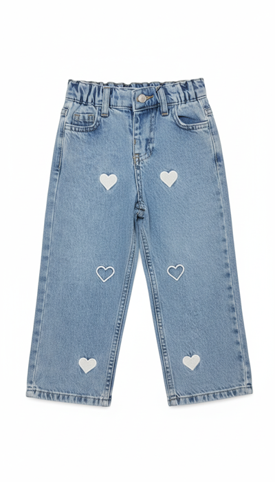 Kız Çocuk  Kalp Detaylı Jean 