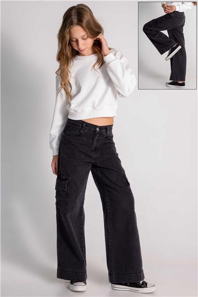 Kız Çocuk Kargo Cepli jean Pantolon