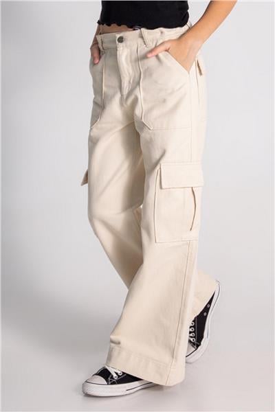 Kız Çocuk Kargo Cepli  Pantolon Krem