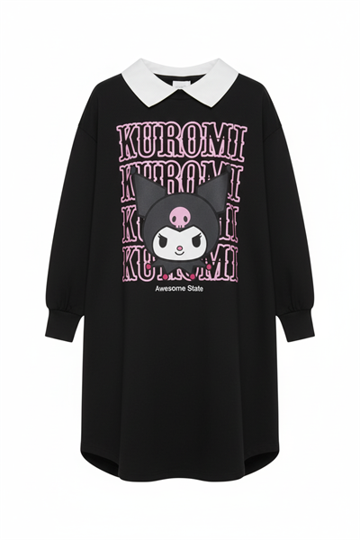 Kız Çocuk Kuromi Sanrio Bebek Yaka Elbise