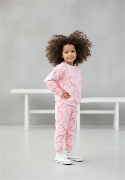 Kız Çocuk Pembe Kalp Detaylı  Eşofman Takım