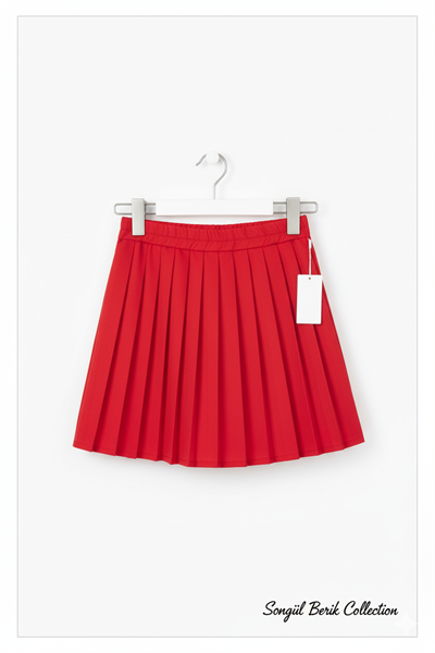 Kız Çocuk Pileli Şort Etek Kırmızı