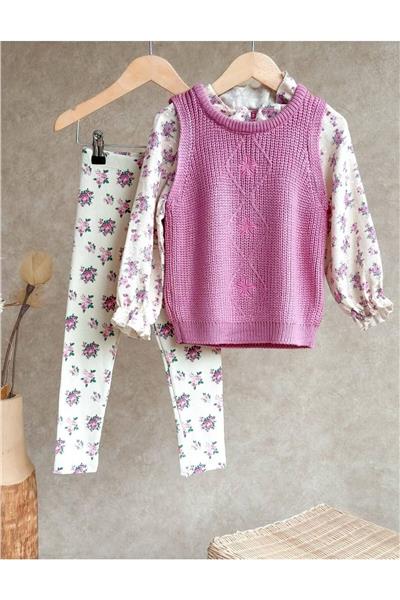 Kız Çocuk Triko Detaylı Taytlı Kışlık Takım