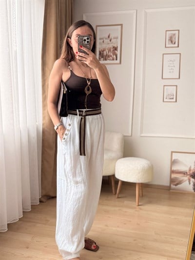 %100 Keten İthal Bohem Pantolon