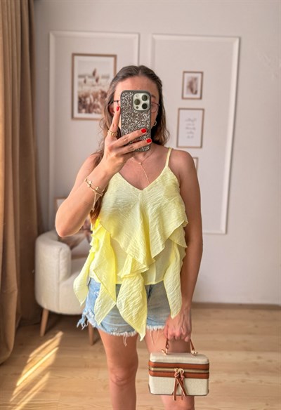 Fırfır Detaylı Bluz-Sarı
