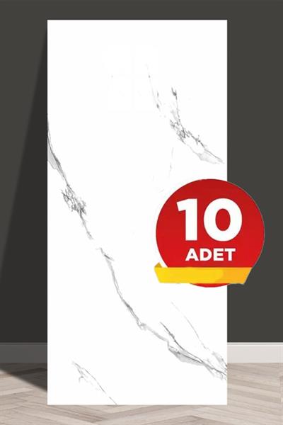 10 Adet, 30x60 Cm Beyaz Az Siyah Mermer Desenli Kendinden Yapışkanlı Banyo PVC Duvar Panel M1017
