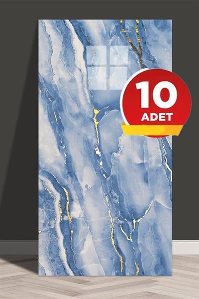 10 Adet, 30x60 Cm Mavi Damar Mermer Desenli Kendinden Yapışkanlı Mutfak Banyo Wc Kaplama Pvc Panel-M6019