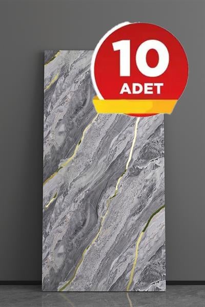 10 Adet 30x60cm Açık Gri Altın Damar Mermer Görünüm Kendinden Yapışkanlı Banyo PVC Duvar Panel-M6008